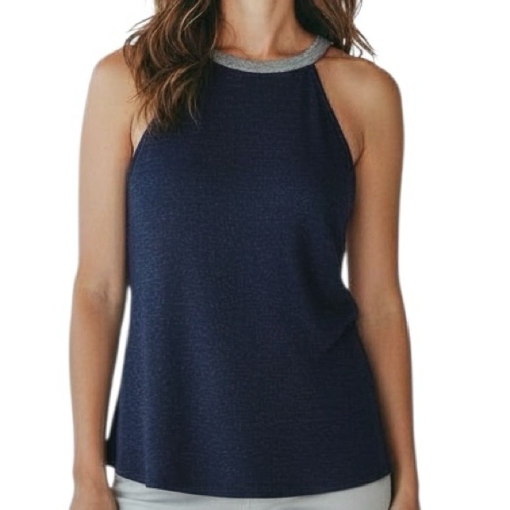 NWT WHITE HOUSE BLACK MARKET Blue Metallic Shimmer Sleeveless Top Size Small